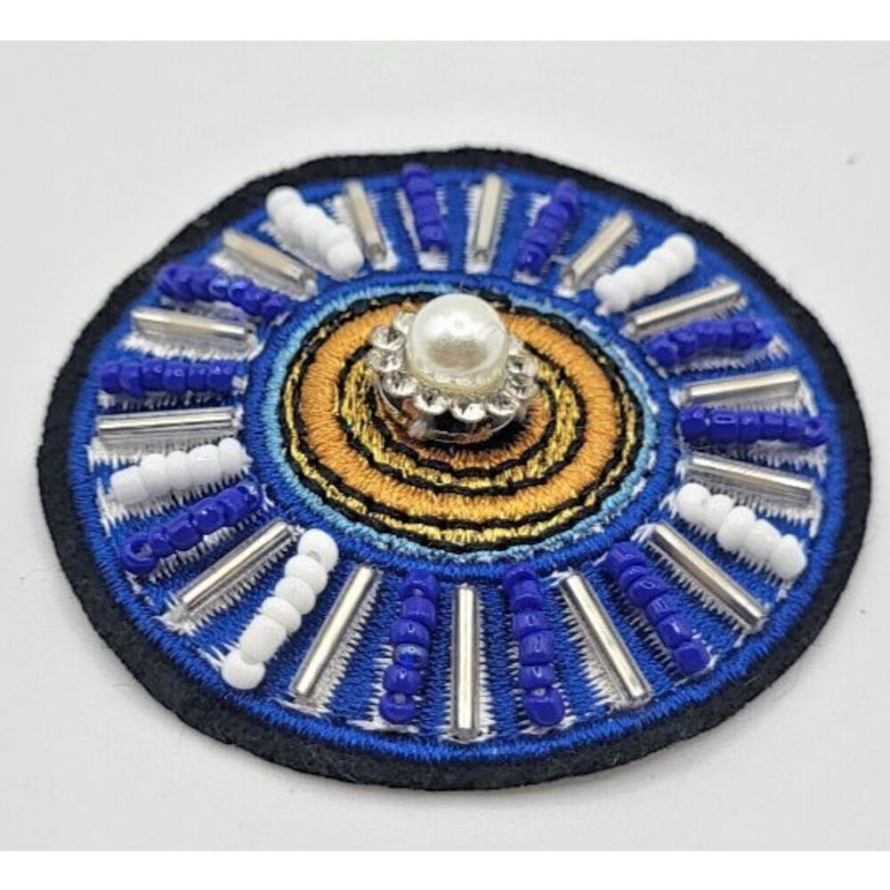 Beautiful Embroidered Beaded Circular Applique Festival Sew On 2.25in